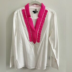 J Crew lightweight cotton tunic with pink accent, size M